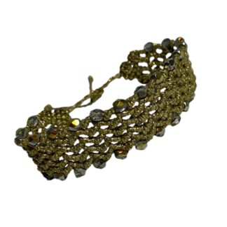 Pulsera gruesa macramé y piedras facetadas dorada